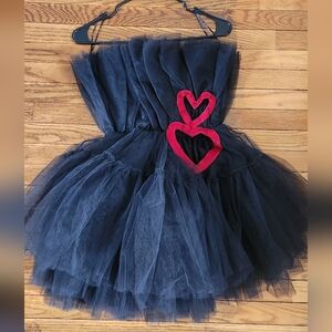 Dolls Kill Black Tulle Mini Dress with Red Heart Accents